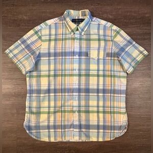 Polo Ralph Lauren Short‎ Sleeve Beach Twill Light Plaid Shirt Men's L A22